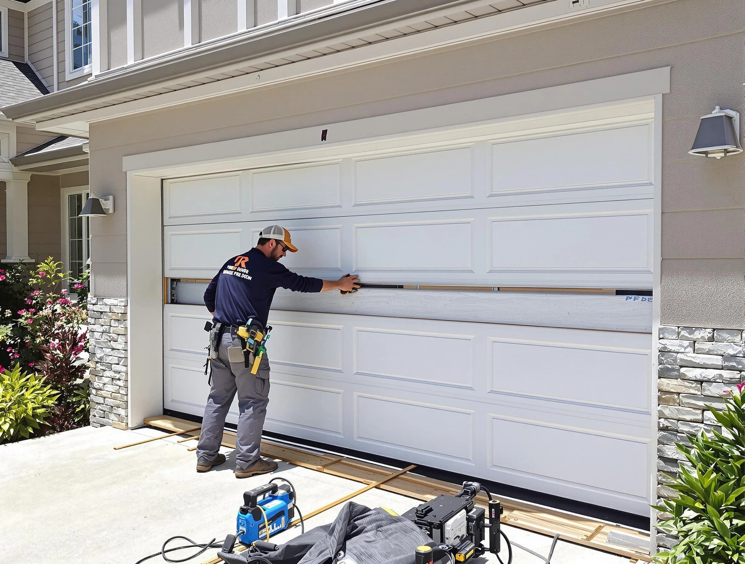 Bethany Garage Door Repair team performing complete garage door replacement at Bethany residence