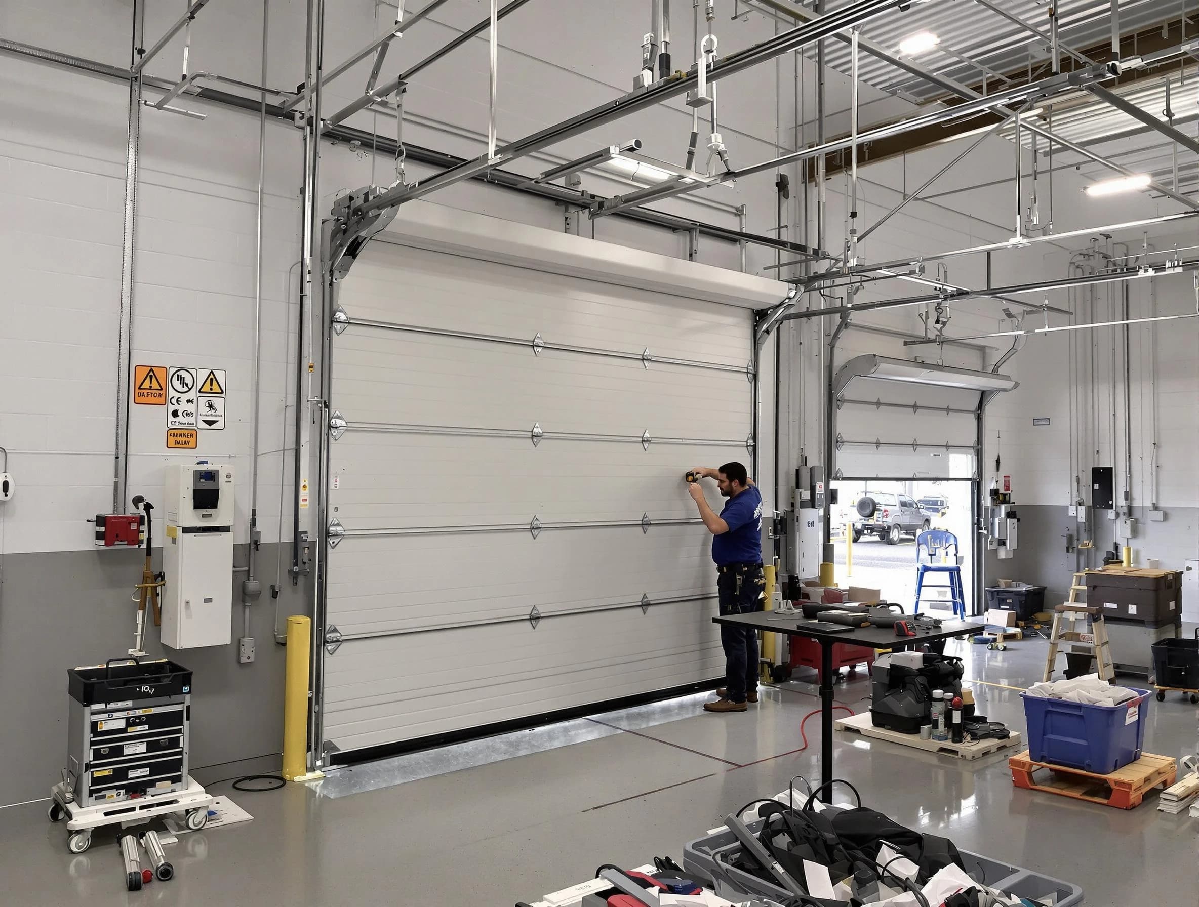 Commercial garage door repair being performed by Bethany Garage Door Repair expert in Bethany