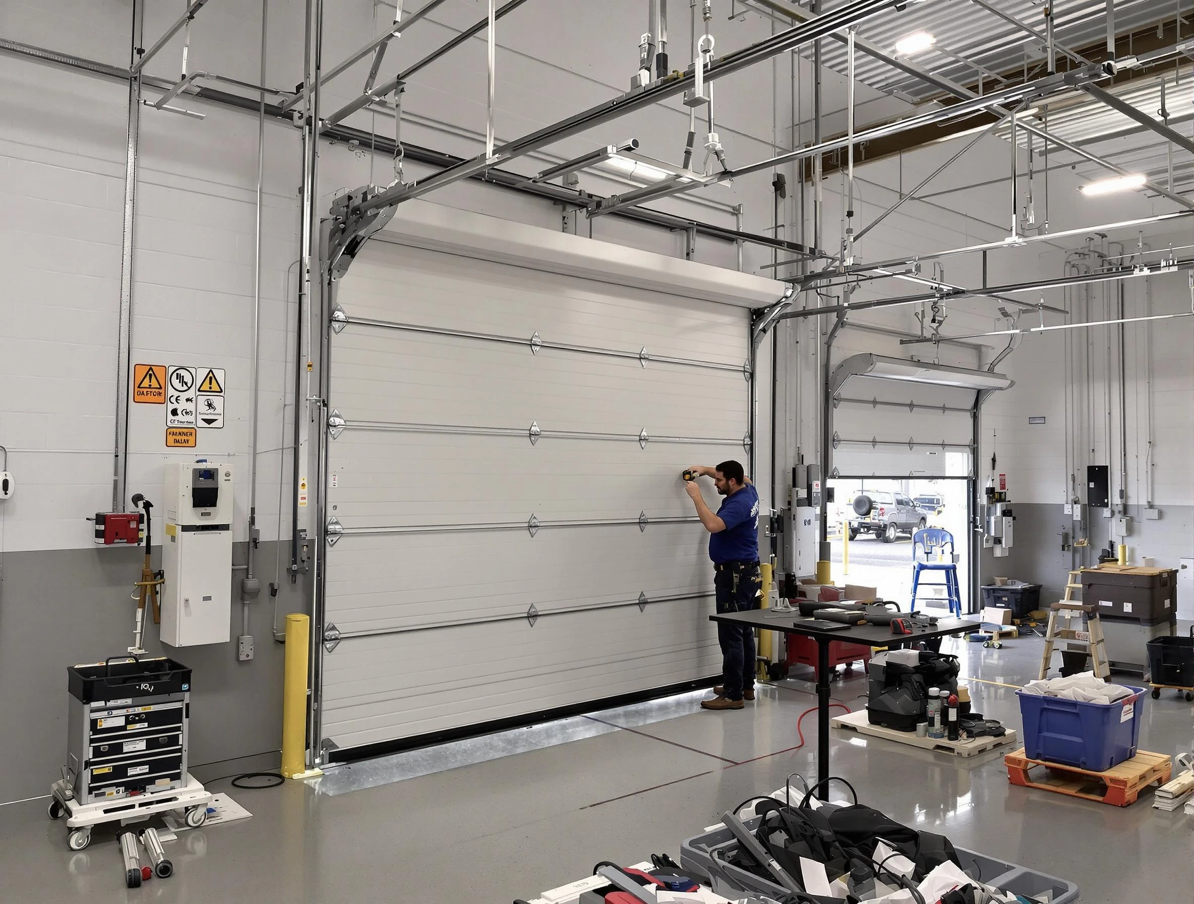 Commercial garage door repair being performed by Bethany Garage Door Repair expert in Bethany