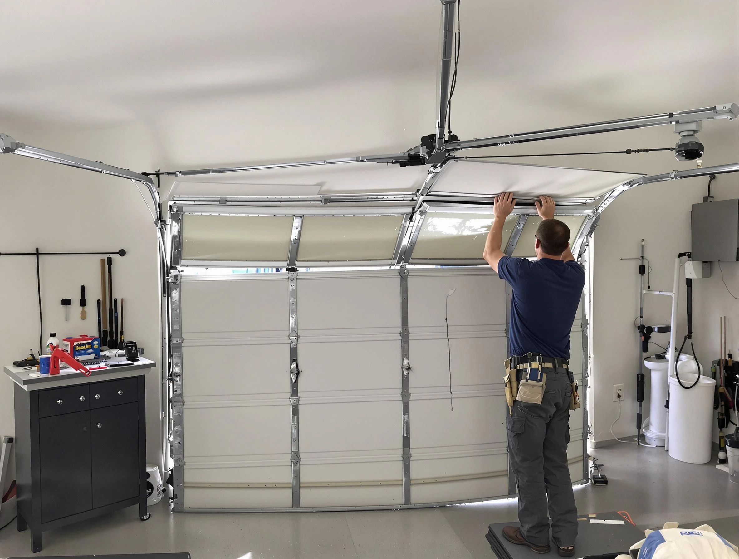 Bethany Garage Door Repair specialist performing precise section replacement on Bethany garage door