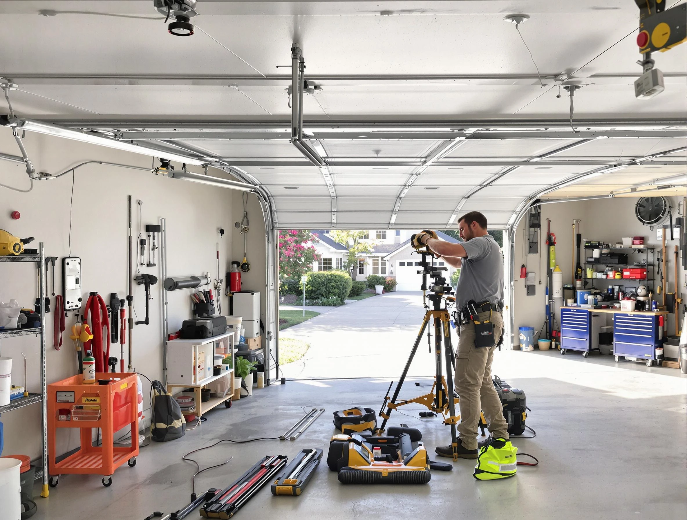 Bethany Garage Door Repair specialist performing laser-guided track alignment in Bethany